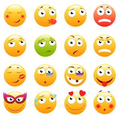 3d şirin ifadeler kümesi. Emoji ve gülümseme simgeler. Beyaz arka plan üzerinde izole. vektör çizim.