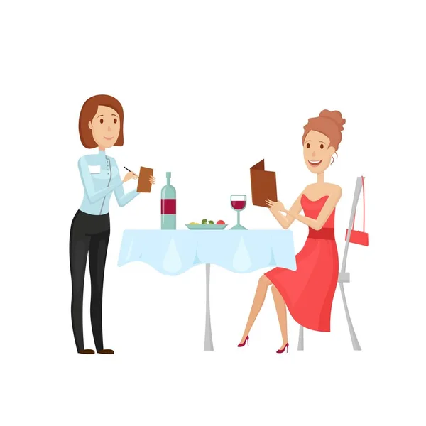 Menschen im Restaurant zum Abendessen. flache und cartoon style.vector Illustration auf weißem Hintergrund. — Stockvektor