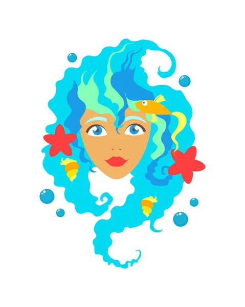 Cara de chica linda con sonrisa. Dibujos animados y estilo plano. Elemento de diseño. Fondo blanco. Ilustración vectorial . — Vector de stock