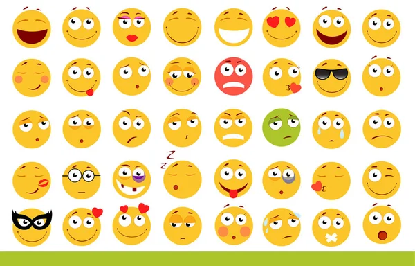 Sada roztomilým emotikony. Emoji a úsměv ikony. Izolován na bílém pozadí. Vektorová ilustrace. — Stockový vektor
