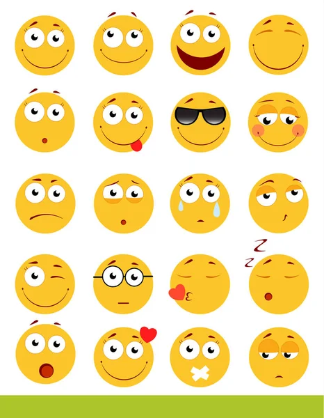 Μια σειρά από χαριτωμένες φαφαίδα. Emoji και εικονίδια χαμόγελο. Απομονωμένος σε λευκό φόντο. απεικόνιση διανύσματος. — Διανυσματικό Αρχείο