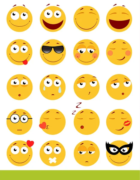 Conjunto de Emoticons bonitos. Ícones Emoji e Sorriso. Isolado em fundo branco. ilustração vetorial . —  Vetores de Stock