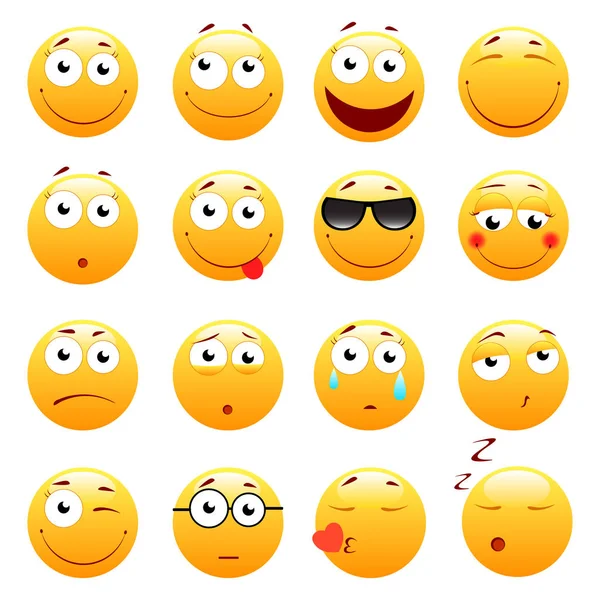 Set von 3D niedlichen Emoticons. Emojis und Smile-Symbole. isoliert auf weißem Hintergrund. Vektorillustration. — Stockvektor
