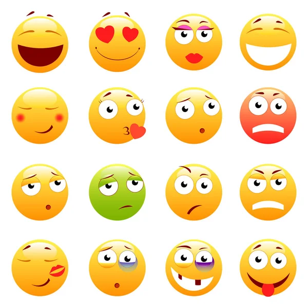 Set van 3D-leuke Emoticons. Emoji en glimlach pictogrammen. Geïsoleerd op een witte achtergrond. vectorillustratie. — Stockvector