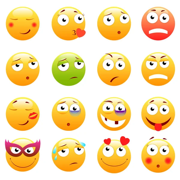 Set van 3D-leuke Emoticons. Emoji en glimlach pictogrammen. Geïsoleerd op een witte achtergrond. vectorillustratie. — Stockvector