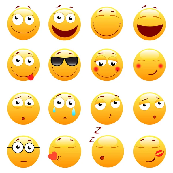 Conjunto de 3d bonito Emoticons. Ícones Emoji e Sorriso. Isolado em fundo branco. ilustração vetorial . —  Vetores de Stock
