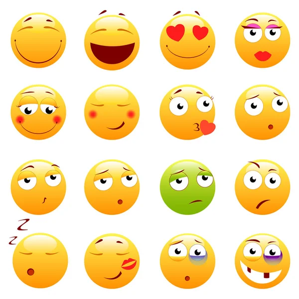Uppsättning av 3d söt Emoticons. Emoji och leende ikoner. Isolerade på vit bakgrund. vektorillustration. — Stock vektor