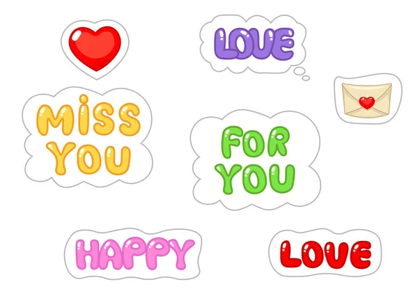 Set of love sticker. Flat and cartoon style. Vector illustration on white background. — Stock Vector