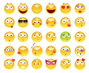 3d şirin ifadeler kümesi. Emoji ve gülümseme simgeler. Beyaz arka plan üzerinde izole. vektör çizim.