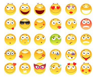 3d şirin ifadeler kümesi. Emoji ve gülümseme simgeler. Beyaz arka plan üzerinde izole. vektör çizim.