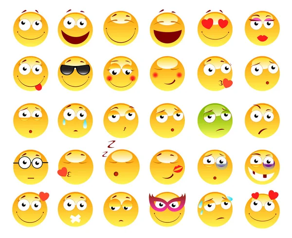Conjunto de 3d bonito Emoticons. Ícones Emoji e Sorriso. Isolado em fundo branco. ilustração vetorial . —  Vetores de Stock