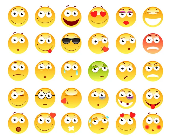 Set von 3D niedlichen Emoticons. Emojis und Smile-Symbole. isoliert auf weißem Hintergrund. Vektorillustration. — Stockvektor