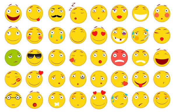 Set van Emoticons. Set van Emoji. Vlakke stijl illustraties. Vector bestand voor uw webdesign. Witte achtergrond. — Stockvector