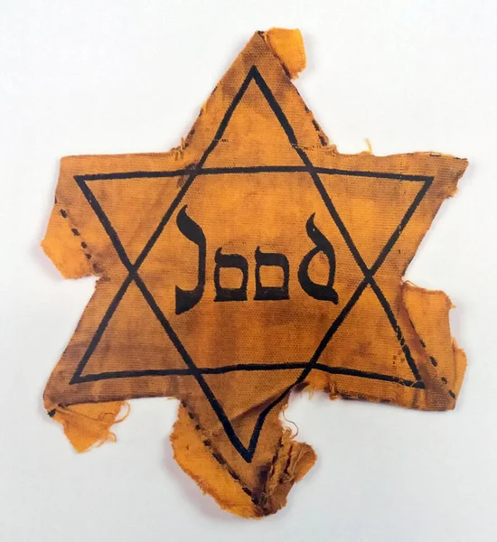 Yellow Jewish Badge Shame Cloth Patch Jewish People Were Ordered — Stock Photo, Image