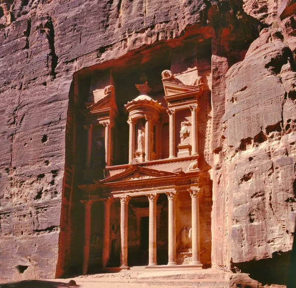 Treasury Khazneh Petra Ancient City Sunset Jordan Toto Zapsáno Seznamu — Stock fotografie