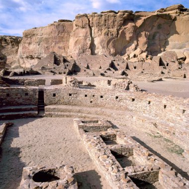 Pueblo Bonito, Anasazi Hint harabeleri, Chaco Kültür Ulusal Tarih Parkı, New Mexico, ABD. Burası bir Unesco Dünya Mirası Alanı.