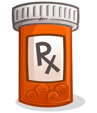 Bir plastik turuncu hapı şişesiyle kabloları tam etiketi üzerinde büyük bir Rx