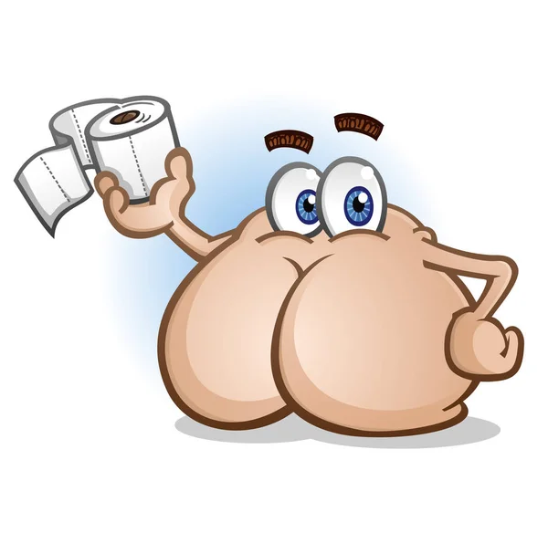 Butt Cartoon Character Holding Toilet Paper — Stock Vector
