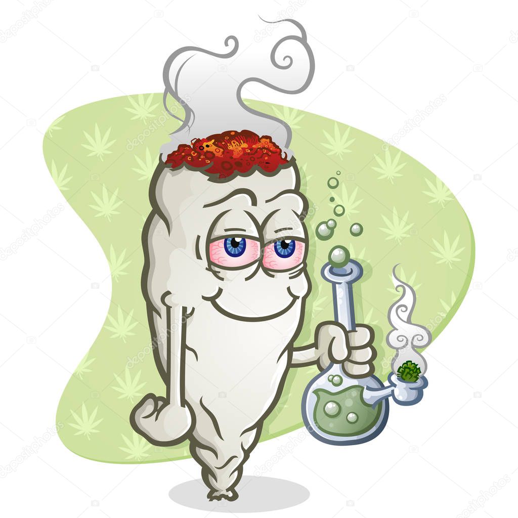 Marijuana Joint Cartoon Character Smoking a Bong