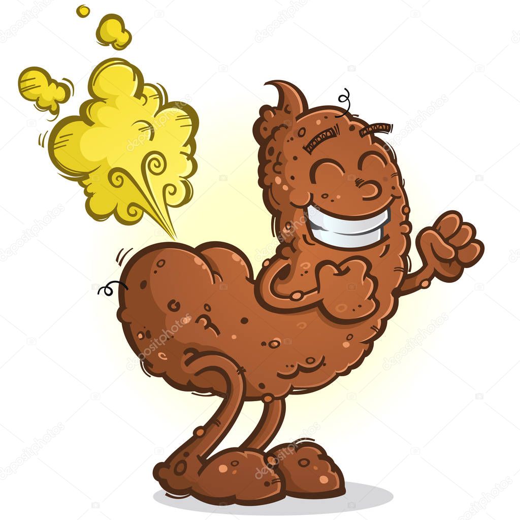 Poop Cartoon Character Blowing a Big Fart