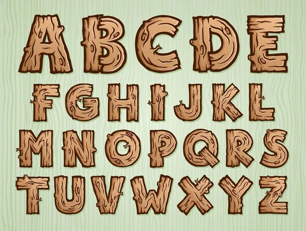 Alphabet Illustré Vectoriel Extensible Composé Planches Bois Bâton Branches Billes — Image vectorielle