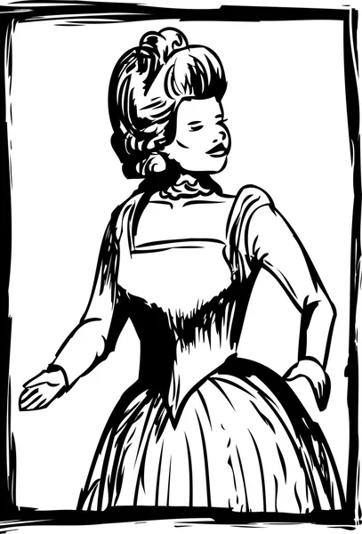 Esboço da mulher no vestido do século XVIII —  Vetores de Stock