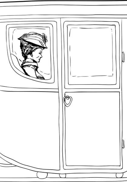 Vue d'ensemble de la femme assise dans une voiture de fantaisie du XVIIIe siècle — Image vectorielle