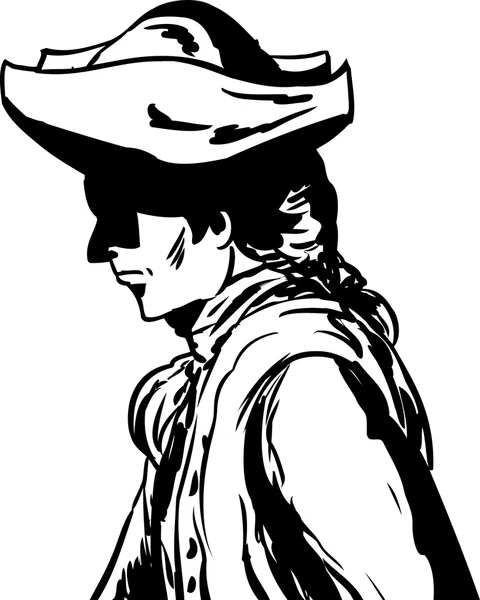 Hombre delineado en sombrero tricornio sobre blanco — Archivo Imágenes Vectoriales