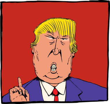 Donald Trump karikatürü kırmızı üzerinde