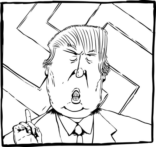 Outlined caricature of Donald Trump with Swastica