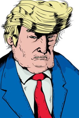 Mavi ceketli kızgın Trump karikatür