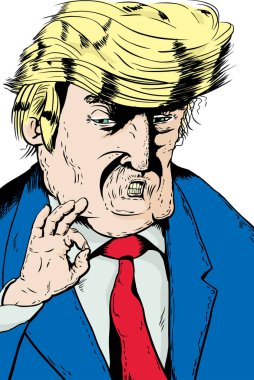Minik parmaklarıyla Ok simgesi olan Trump Gesturing