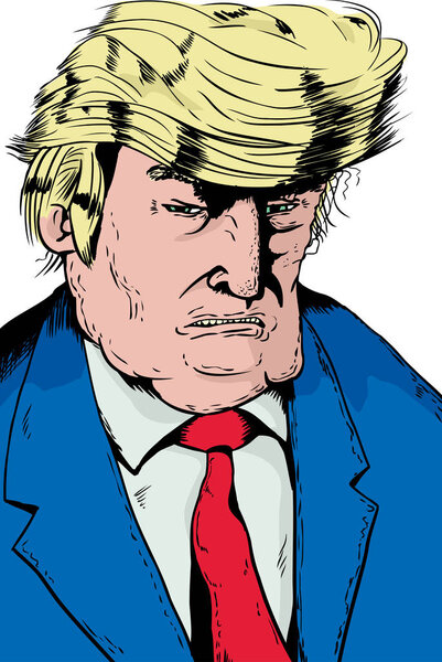 Сердито-Трамповская карикатура в голубом пиджаке
