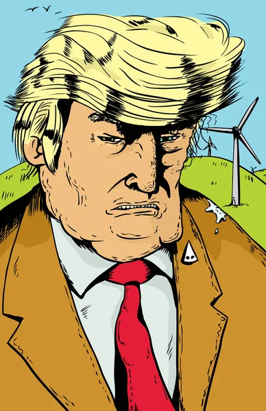 Donald Trump com moinhos de vento e cocô no ombro —  Vetores de Stock