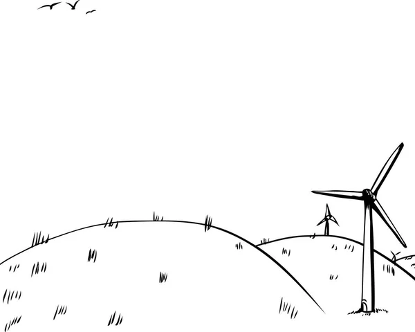 Outilned вітрових турбін на пагорбі — стоковий вектор