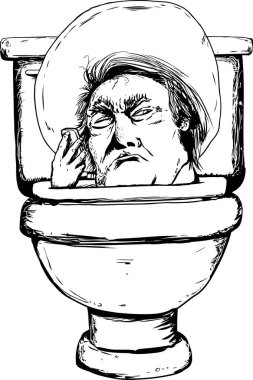 Outlined Donald Trump in Toilet with Phone clipart