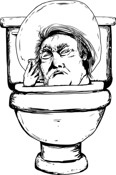 Outlined Donald Trump in Toilet with Phone — Stock Vector