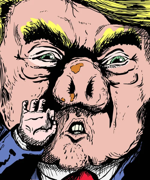 Primer plano de Donald Trump con nariz de cerdo — Vector de stock