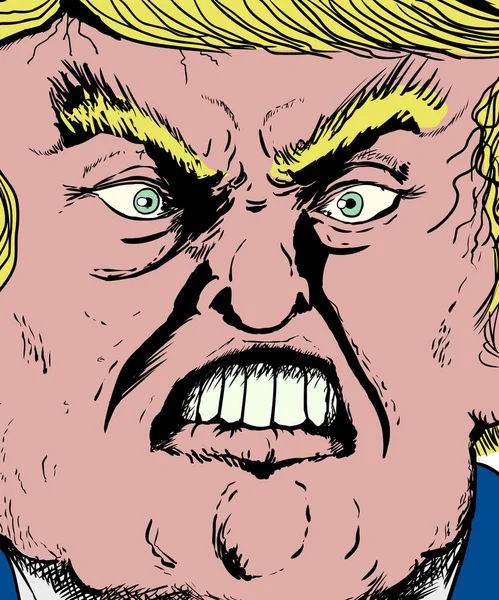 Extremo acercamiento a Donald Trump mordiendo el labio — Vector de stock