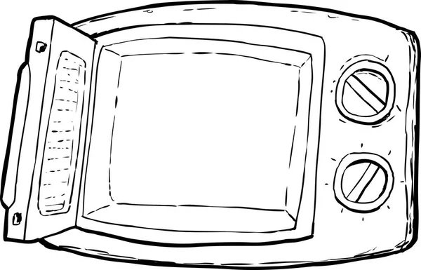 Outlined Open Micmicrowave Oven Cartoon — стоковый вектор
