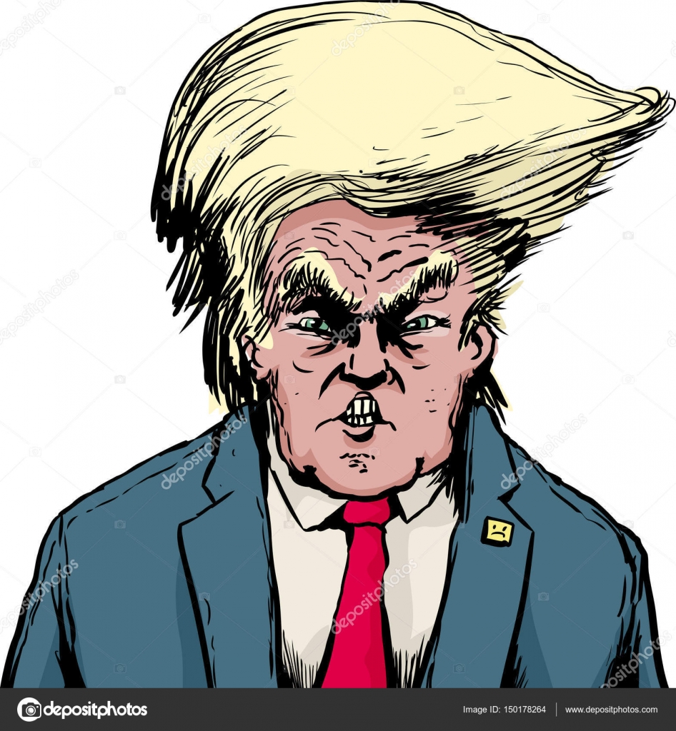 Donald Trump In Bouffant Hairdo Over White Stock Vector