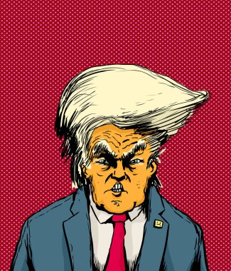 Turuncu Trump kabarık saç modeli içinde derili
