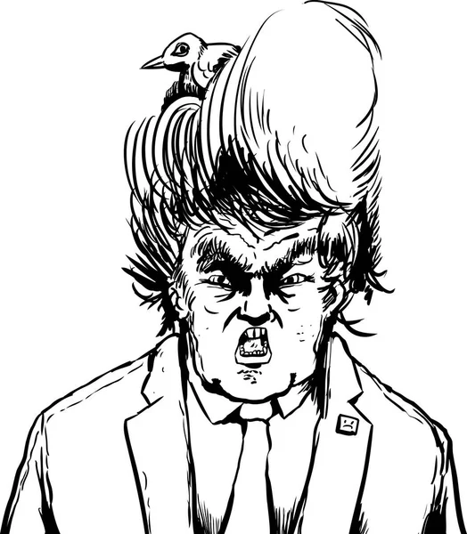 Plan dessin animé de l'oiseau dans les cheveux de Donald Trump — Image vectorielle