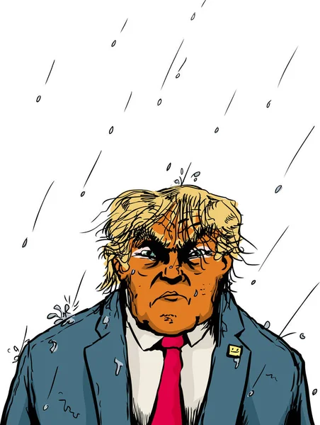 Remojo de naranja húmeda Trump bajo la lluvia — Vector de stock