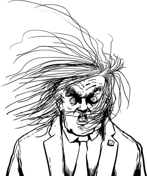 Outine Caricature de cheveux soufflant face à Donald Trump — Image vectorielle