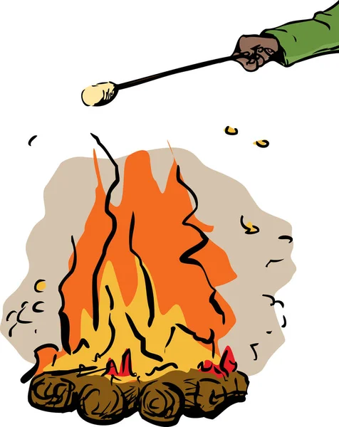 Mão assar marshmallow sobre fogo — Vetor de Stock