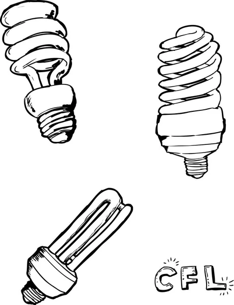 Outlined Compact Fluorescent Light Bulbs — Stock Vector