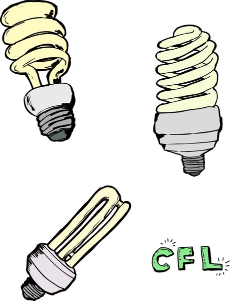 Compact Fluorescent Light Bulb Sketches — Stock Vector