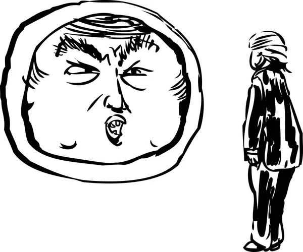 Cartoon van de omtrek van Donald Trump spreken voor zichzelf in spiegel — Stockvector