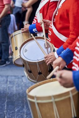 Soldiers drumming in Tamborrada of San Sebastian. Basque Country, Spain. clipart